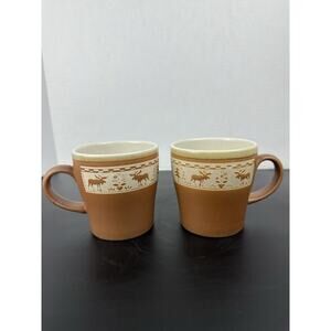 Crossroads Brown Elk Deer Coffee Mug Tea Cup Set Vintage Design Stoneware